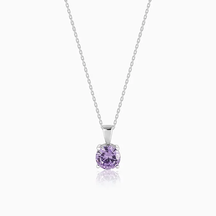 Fixed gem necklace-Silver Gracious Purple Pendant with Link Chain