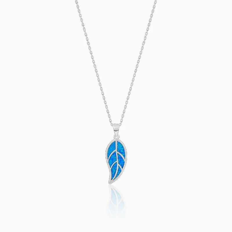 Packed sapphire necklace-Silver Mystic Blue Leaf Pendant with Link Chain