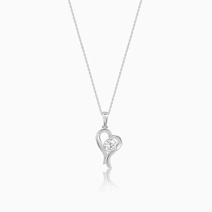 Lined chain necklace-Anushka Sharma Silver Zircon Curl Heart Necklace with Link Chain