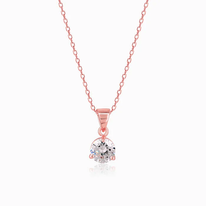 Inscribed initial necklace-Rose Gold Classic Zircon Pendant with Link Chain