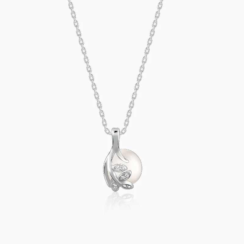 Rough-edge necklace-Silver Soul Pearl Pendant With Link Chain