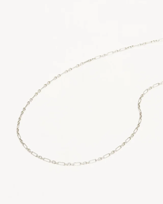 Broad link necklace-Sterling Silver 19" Mixed Link Chain Necklace