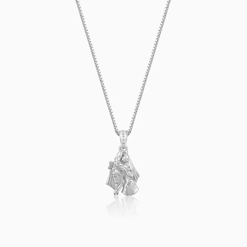 Tapered gem necklace-Silver Radha-Krishna Pendant with Box Chain