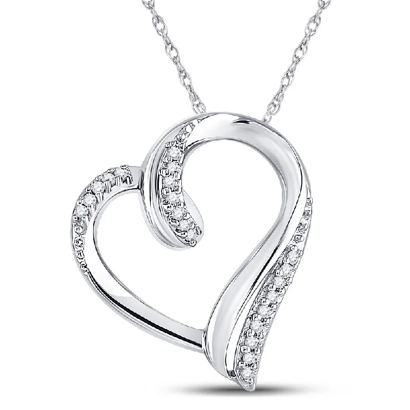 Glossy stone necklace-Sterling Silver Womens Round Diamond Heart Pendant 1/10 Cttw