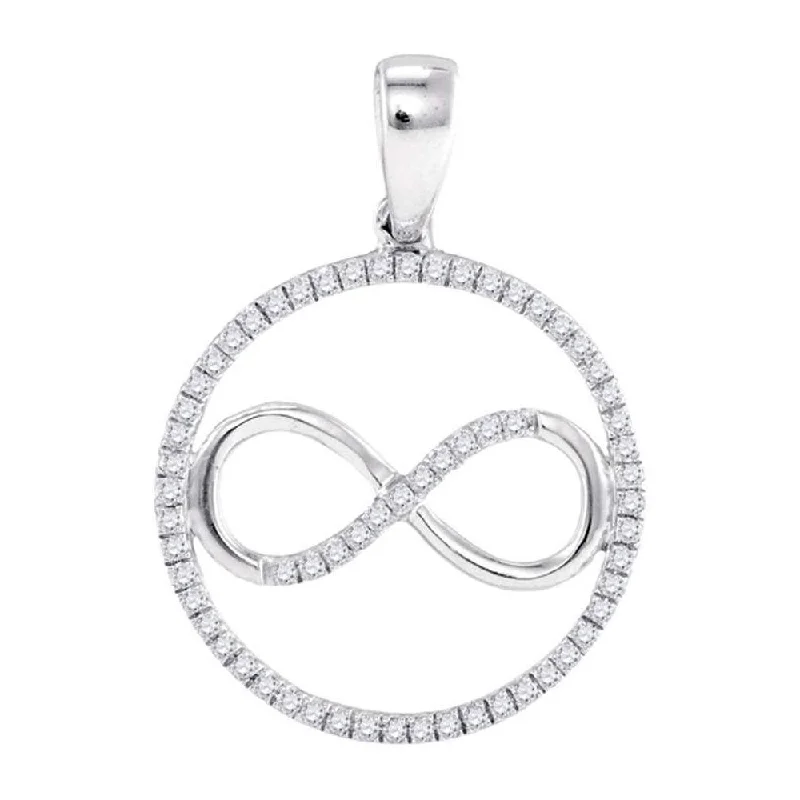 Streaked stone necklace-Sterling Silver Womens Round Diamond Infinity Circle Pendant 1/4 Cttw