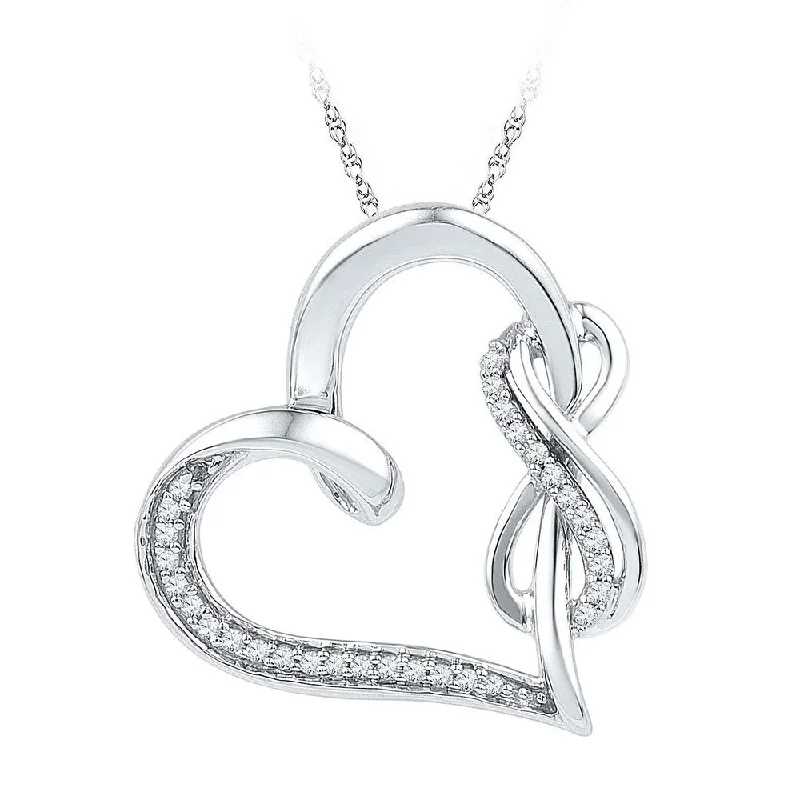 Satin granite necklace-Sterling Silver Womens Round Diamond Linked Infinity Heart Pendant 1/8 Cttw