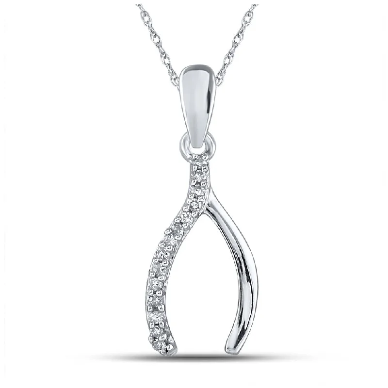 Cloud-cut necklace-Sterling Silver Womens Round Diamond Lucky Wishbone Pendant 1/20 Cttw