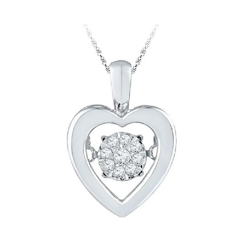 Bold tier necklace-Sterling Silver Womens Round Diamond Moving Twinkle Heart Pendant 1/10 Cttw