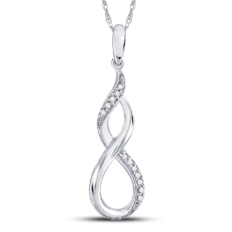 Glossy moonstone necklace-Sterling Silver Womens Round Diamond Vertical Infinity Pendant 1/20 Cttw