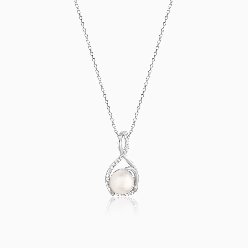 Subtle silver necklace-Silver Loop Pearl Pendant With Link Chain