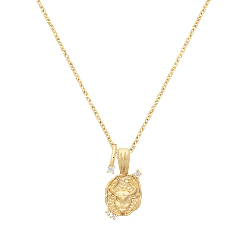 Shiny gold necklace-Taurus Amulet Necklace