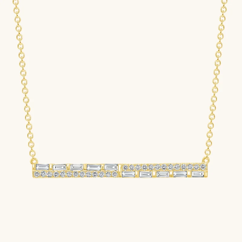 Fixed gem necklace-The Diamond Baguette Bar Necklace