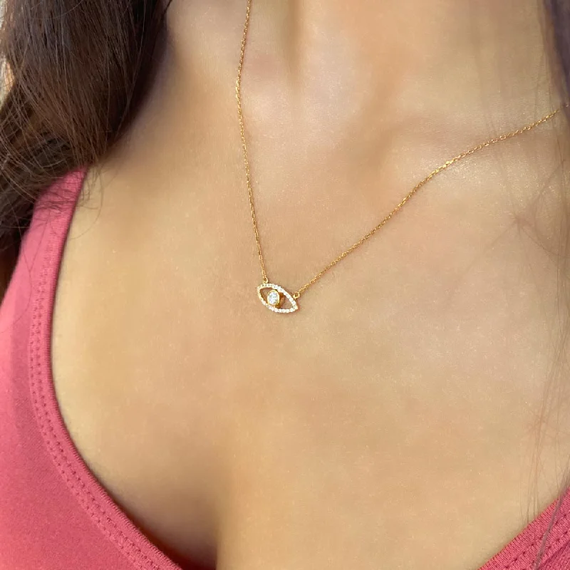 Lined chain necklace-Women's 14k Solid Gold Diamond Eye Necklace Pendant