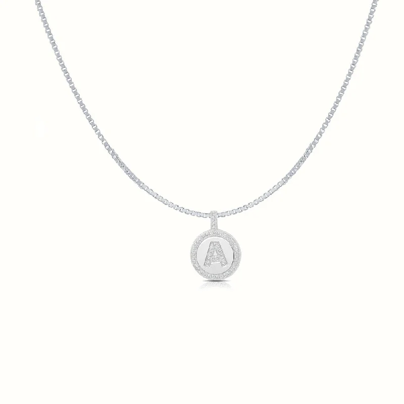 Rough-edge necklace-Women's Silver Capital Initial Letter Coin Micro Diamond Necklace Pendant