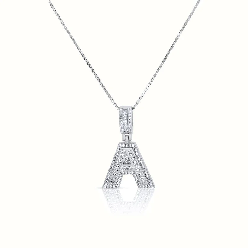 Fine-edged necklace-Women's Silver Capital Initial Letter Micro Diamond Necklace Pendant