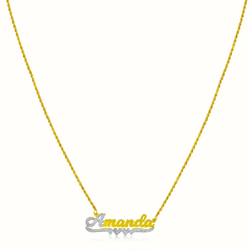 Chilly topaz necklace-Women's Vermeil 2 Tone Diamond Custom Name Necklace Pendant