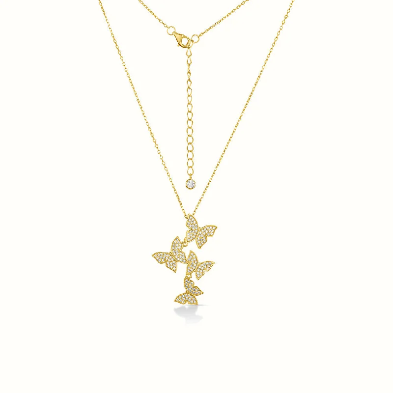 Dual-stone necklace-Women's Vermeil Diamond Butterfly Necklace Pendant