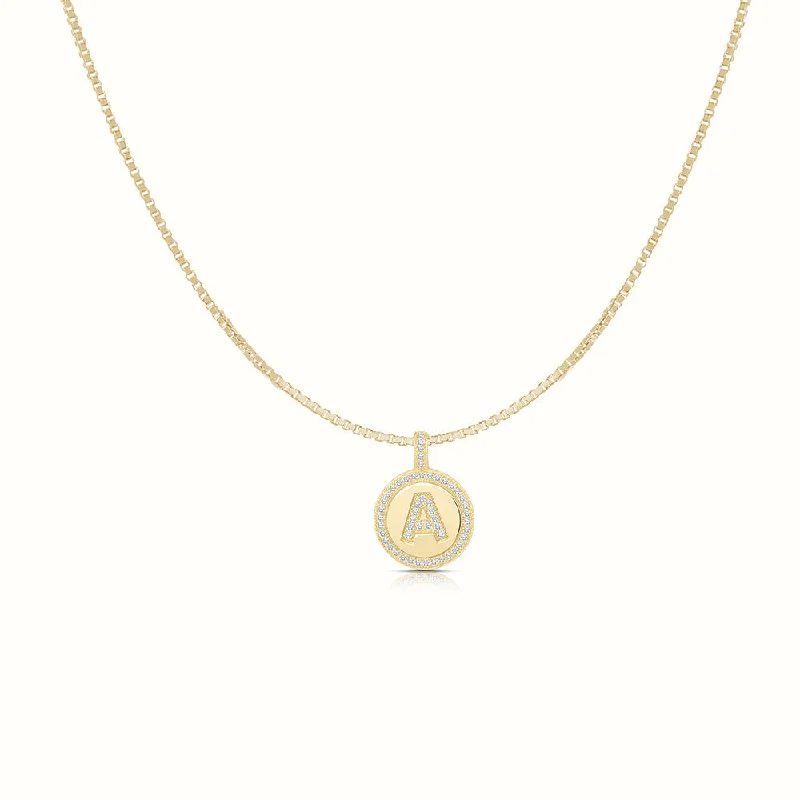 Vintage citrine necklace-Women's Vermeil Diamond Initial Letter Coin Necklace Pendant