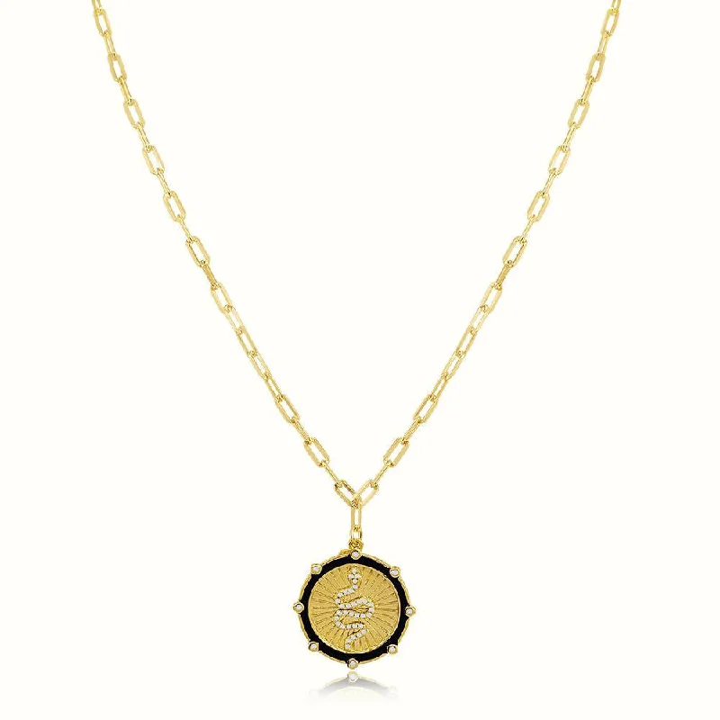 Smooth-cut necklace-Women's Vermeil Diamond Snake Medallion Necklace Pendant