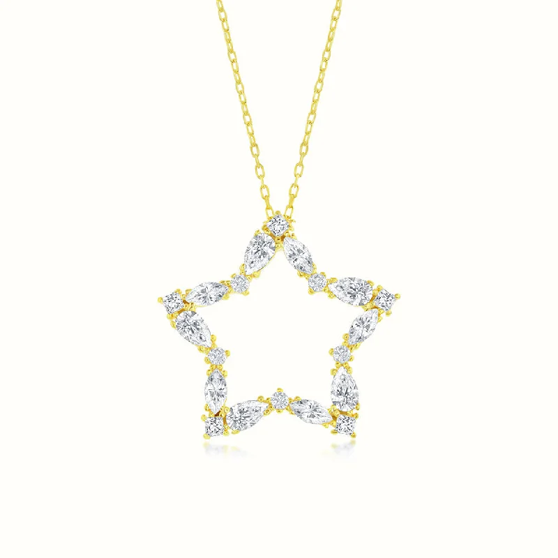 Lined chain necklace-Women's Vermeil Diamond Star Necklace Pendant