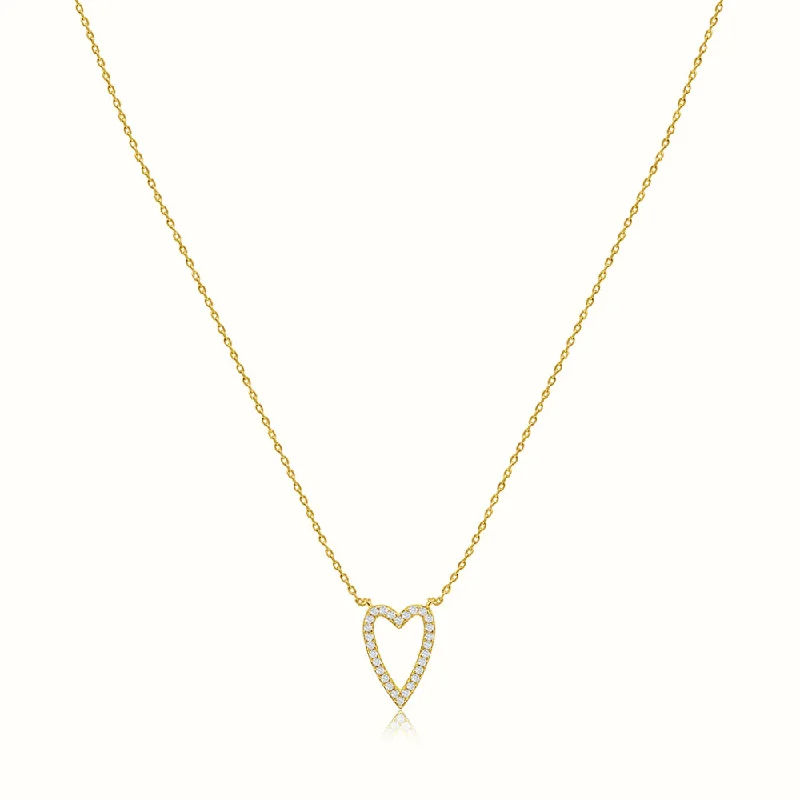 Smooth aluminum necklace-Women's Vermeil Dianond Long Heart Necklace Pendant