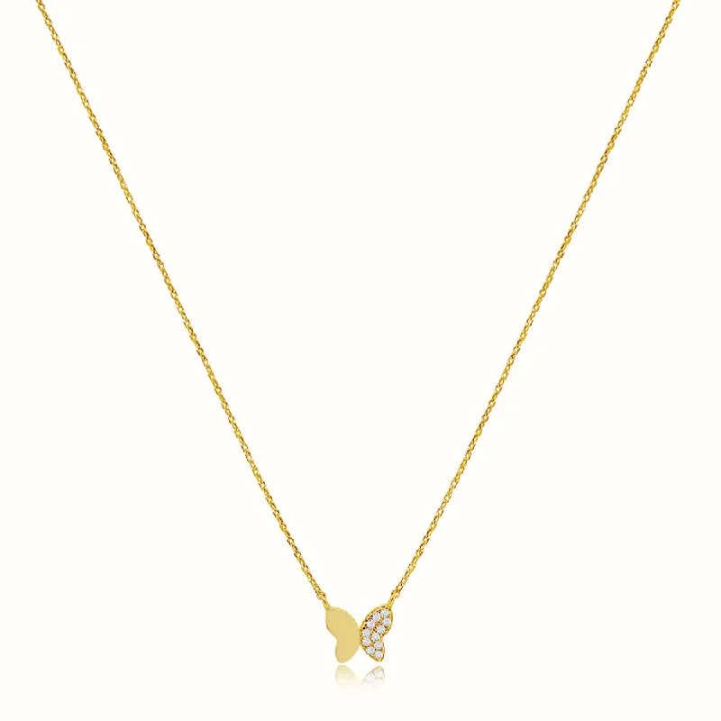 Diffracted crystal necklace-Women's Vermeil Gold & Diamond Butterfly Necklace Pendant