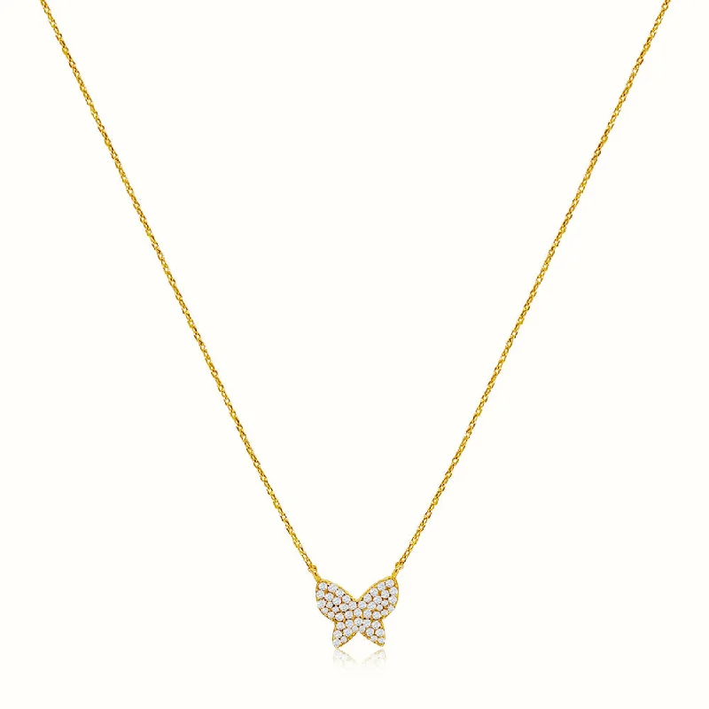 Open coil necklace-Women's Vermeil Micro Diamond Butterfly Necklace Pendant