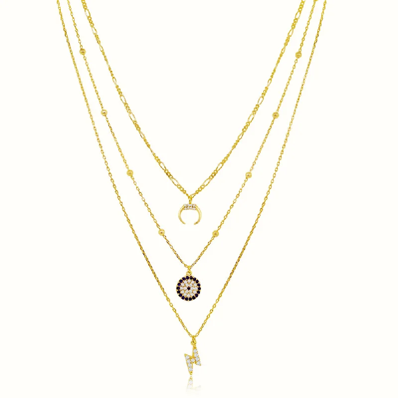 Leaning gem necklace-Women's Vermeil Triple Layered Diamond Necklace Pendant