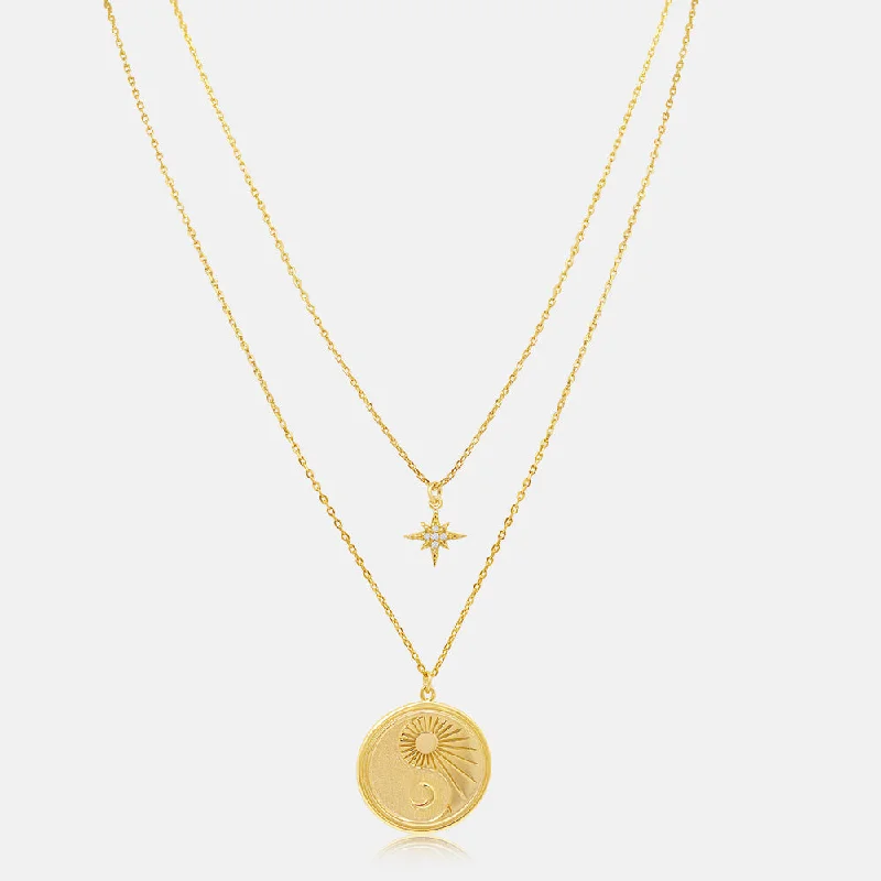 Carved pattern necklace-Women's Vermeil Yin & Yang Diamond Star Necklace Pendant