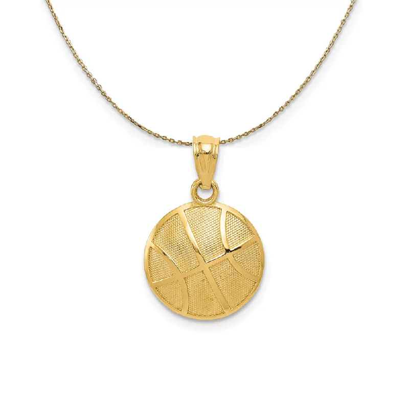 Welded gold necklace-14k Yellow Gold 2D Textured Basketball Necklace