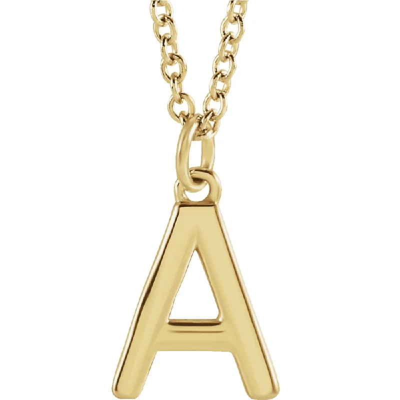 Satin granite necklace-14k Yellow Gold 9.5mm Small Block Initial A-Z Necklace, 16 Inch