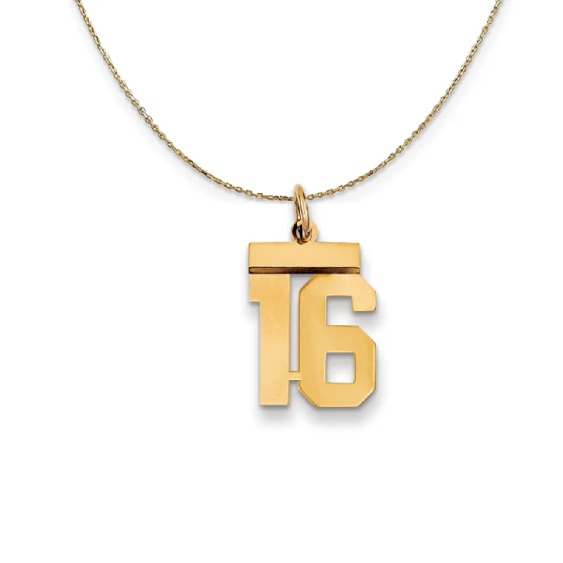 14k Yellow Gold, Athletic, Sm Polished Number 16 Necklace