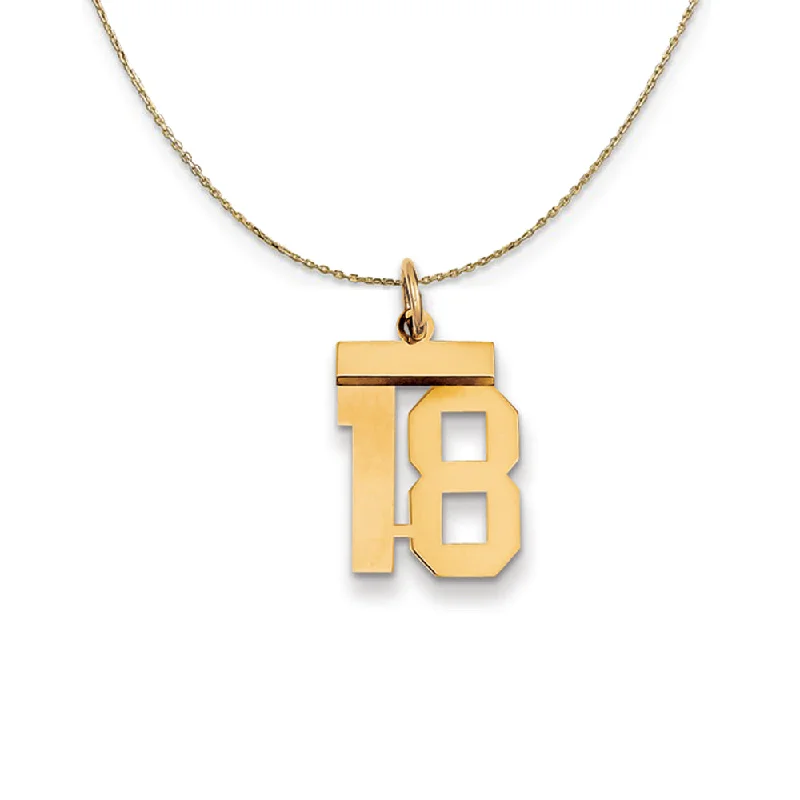 Forged gold necklace-14k Yellow Gold, Athletic, Sm Polished Number 18 Necklace