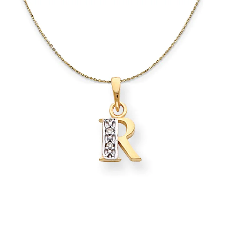 Arced gem necklace-14k Yellow Gold Chloe Mini Diamond Accent initial R Necklace