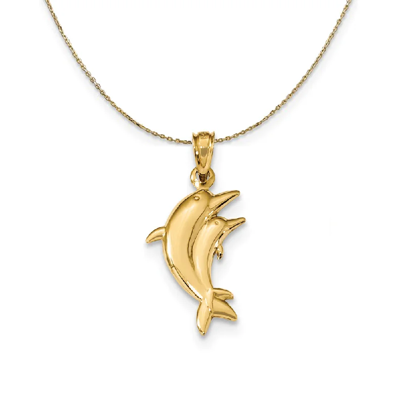 Inscribed initial necklace-14k Yellow Gold Dolphin Pair Necklace