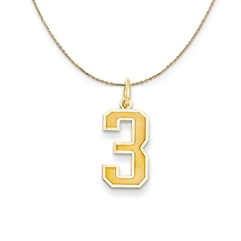 14k Yellow Gold, Jersey, Med Number 3 Necklace