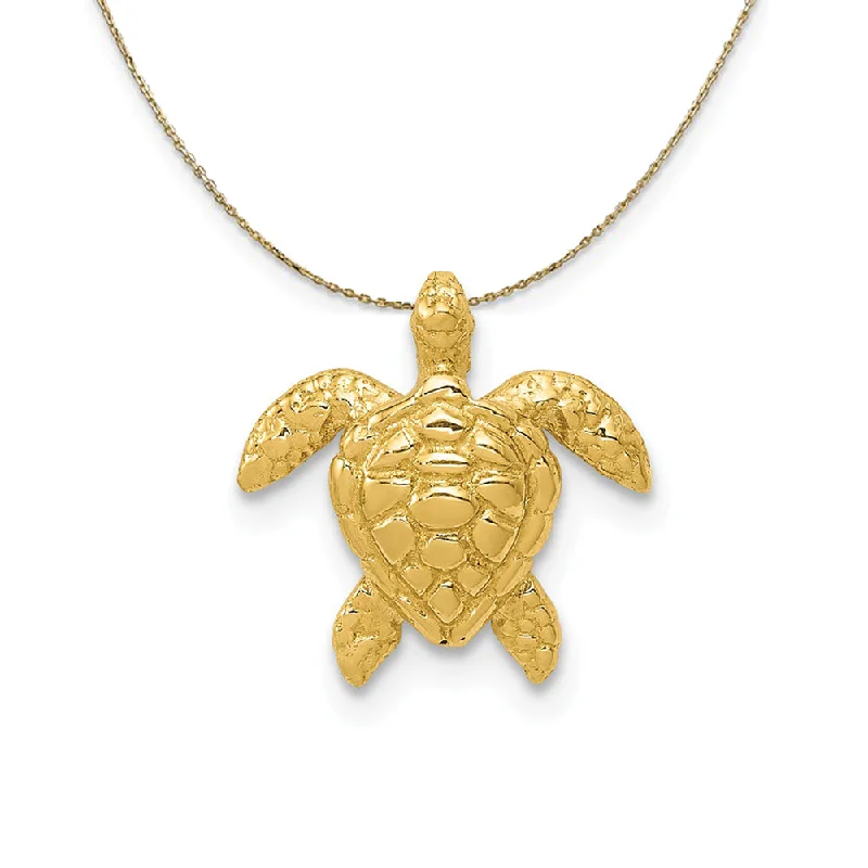 Sparkling crystal necklace-14k Yellow Gold Medium Sea Turtle Slide (13mm) Necklace