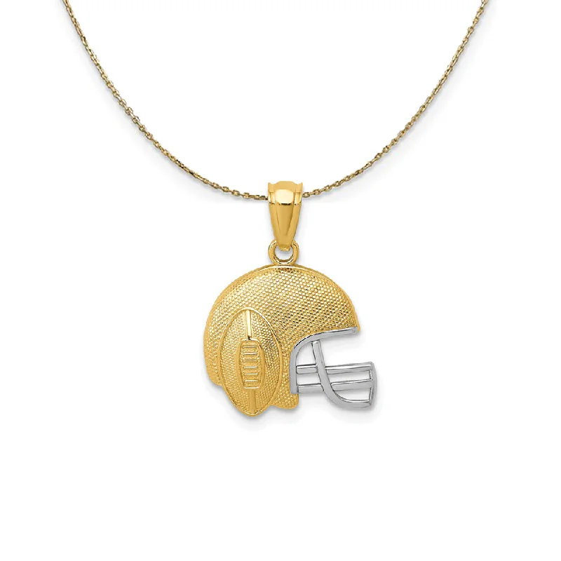 14k Yellow Gold & Rhodium Football Helmet Necklace