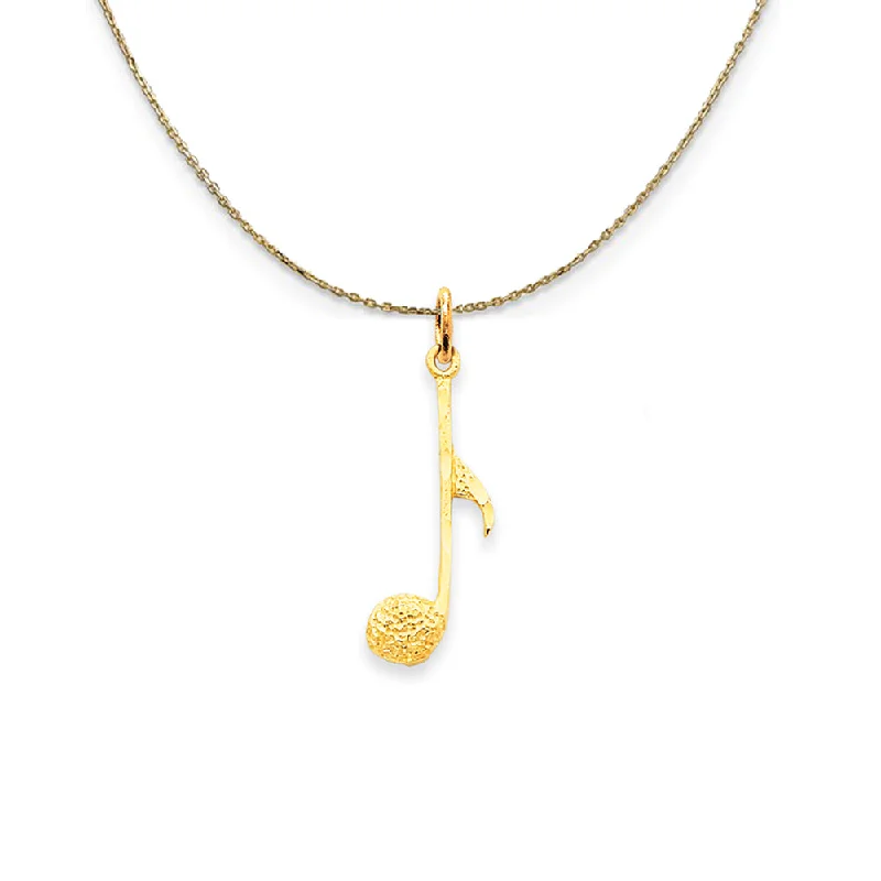 Curled rim necklace-14k Yellow Gold Textured Musical Note Necklace