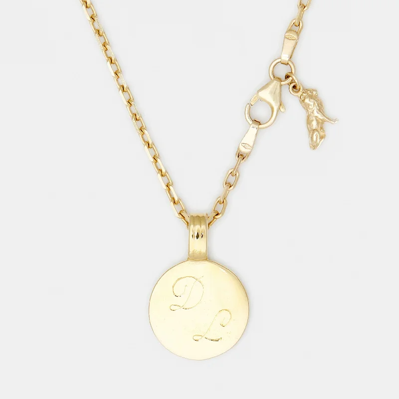 Curving pattern necklace-Joan Initial Medallion in Solid Gold For Him