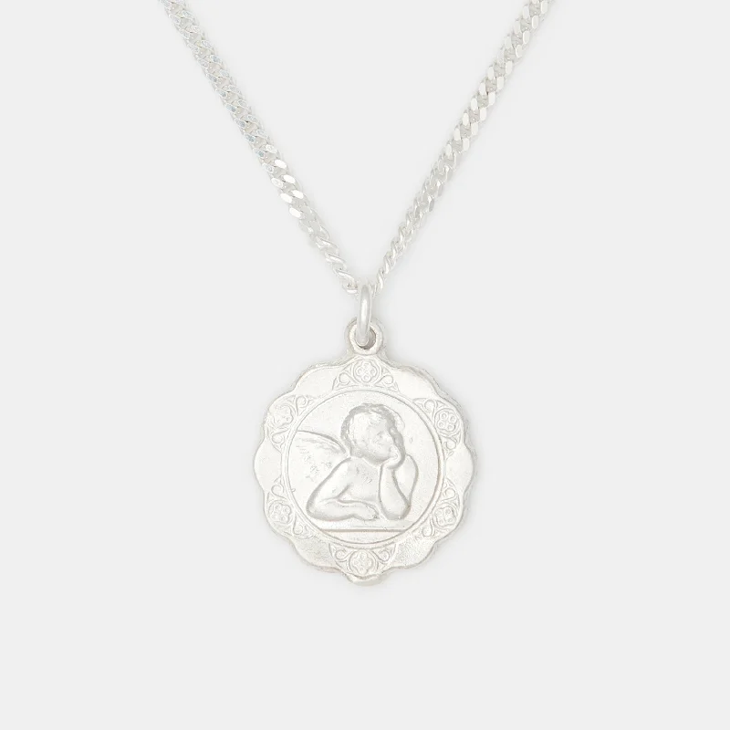 Smooth-cut necklace-Luna Medallion Necklace in Silver for Him