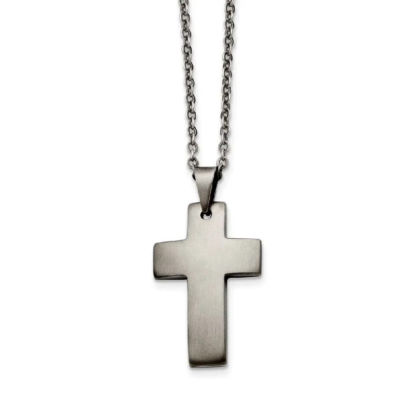 Malleable gem necklace-Men's Brushed Stainless Steel Latin Cross Necklace, 20 Inch