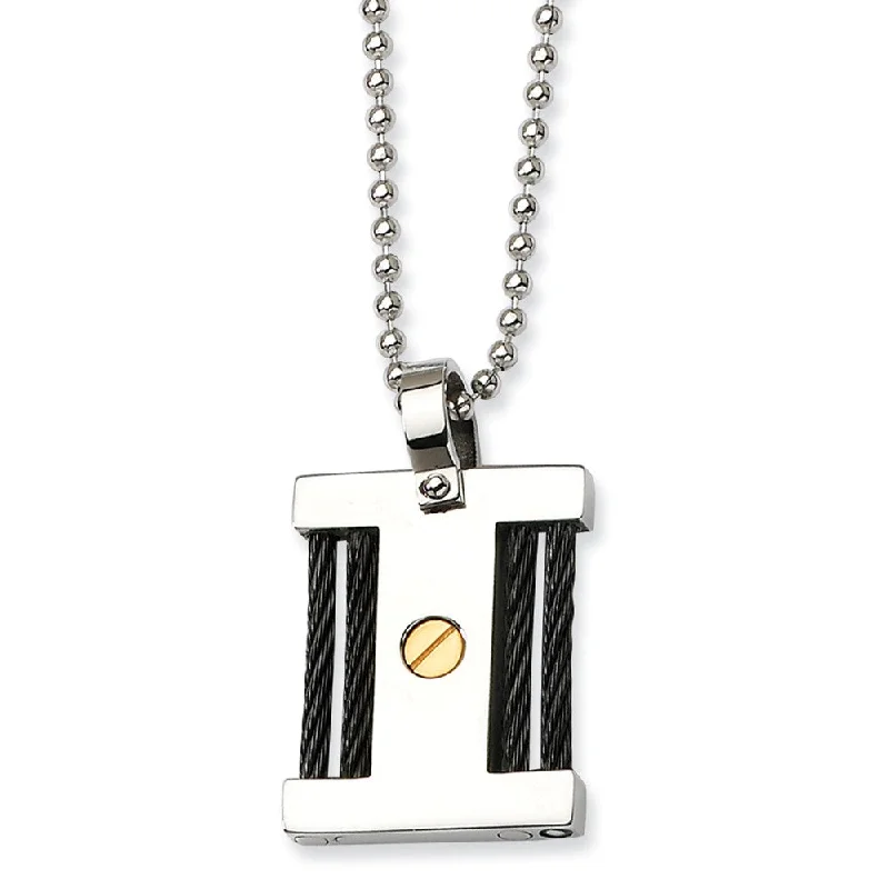 Rich moonstone necklace-Mens Stainless Steel, Black & Gold Tone Square Pendant Necklace 22 In.