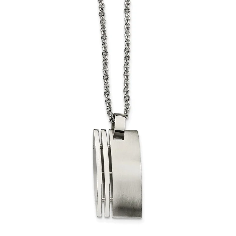 Men's Stainless Steel Brushed and Polished Pendant Necklace 22 Inch