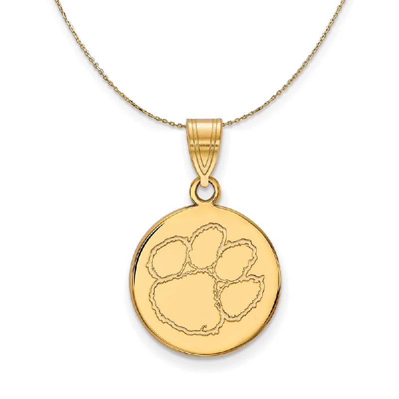 Shimmering quartz necklace-14k Yellow Gold Clemson U Medium Disc Necklace