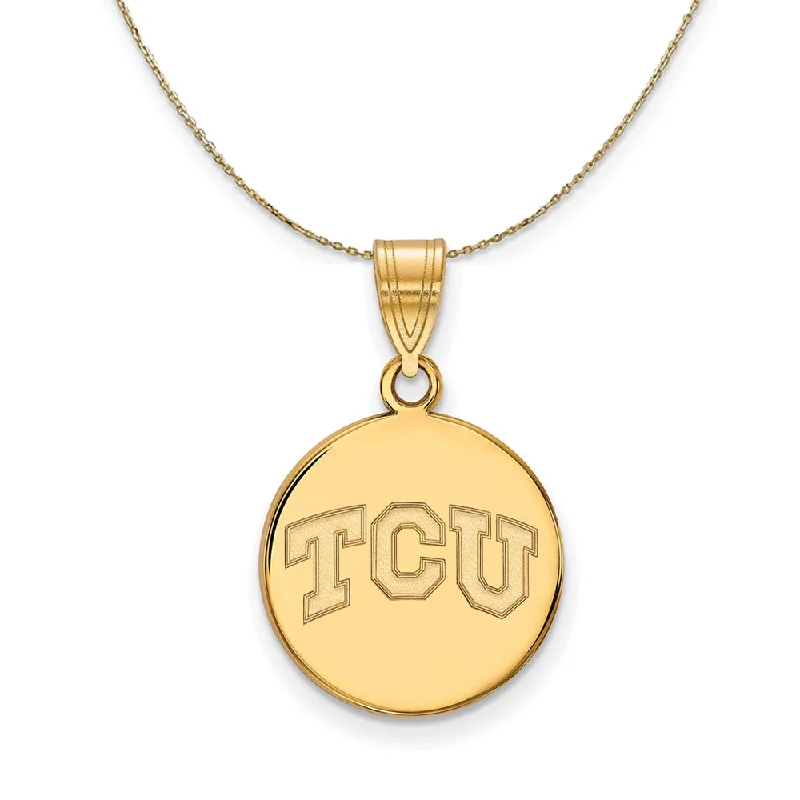 Glimmering drop necklace-14k Yellow Gold Texas Christian U. Md 'TCU' Disc Necklace