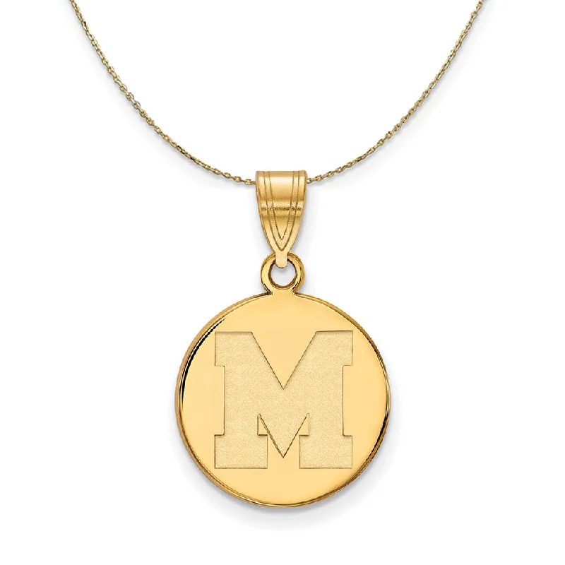 14k Yellow Gold U. of Memphis Medium Initial M Disc Necklace