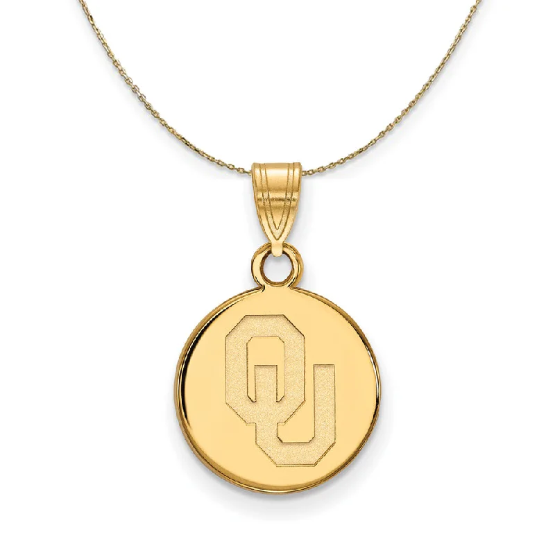 Subtle filigree necklace-14k Yellow Gold U. of Oklahoma Small 'OU' Disc Necklace