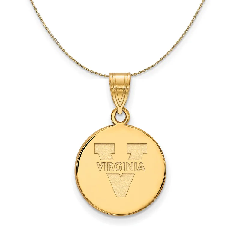 14k Yellow Gold U. of Virginia Medium 'V' Logo Disc Necklace