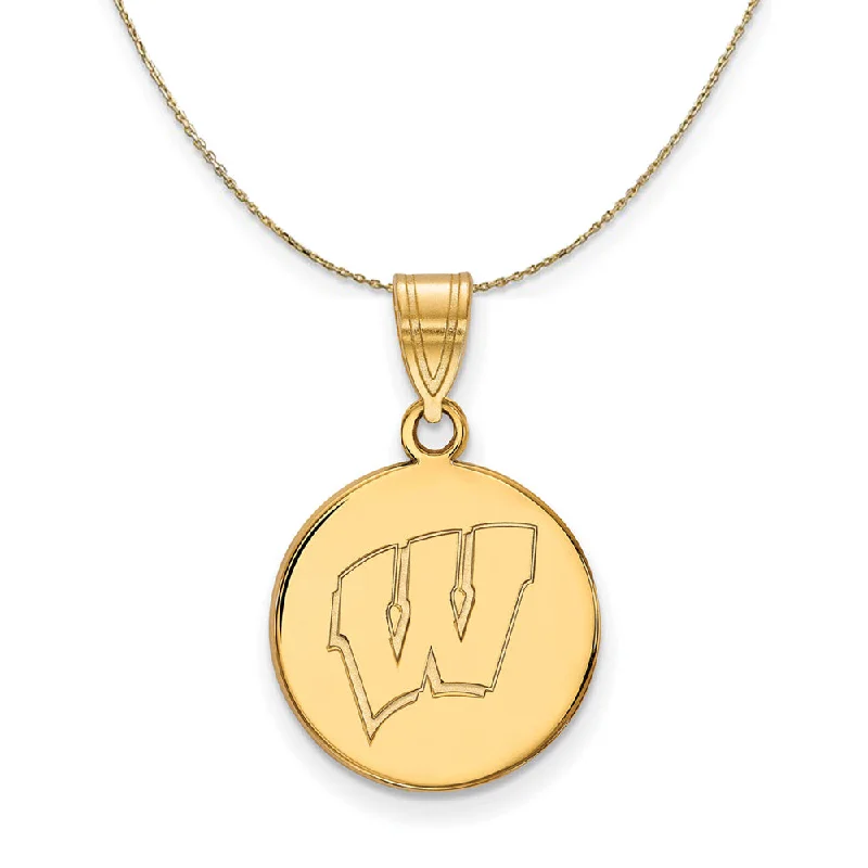 Tapered gem necklace-14k Yellow Gold U. of Wisconsin Medium Initial W Disc Necklace